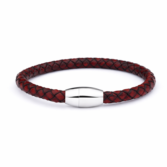 Luxury Men's Bracelet- Single Maroon - Silver Oval