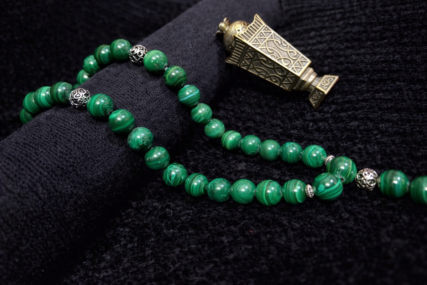 Malachite Rosary With 925 Sterling Silver Spacers (33)