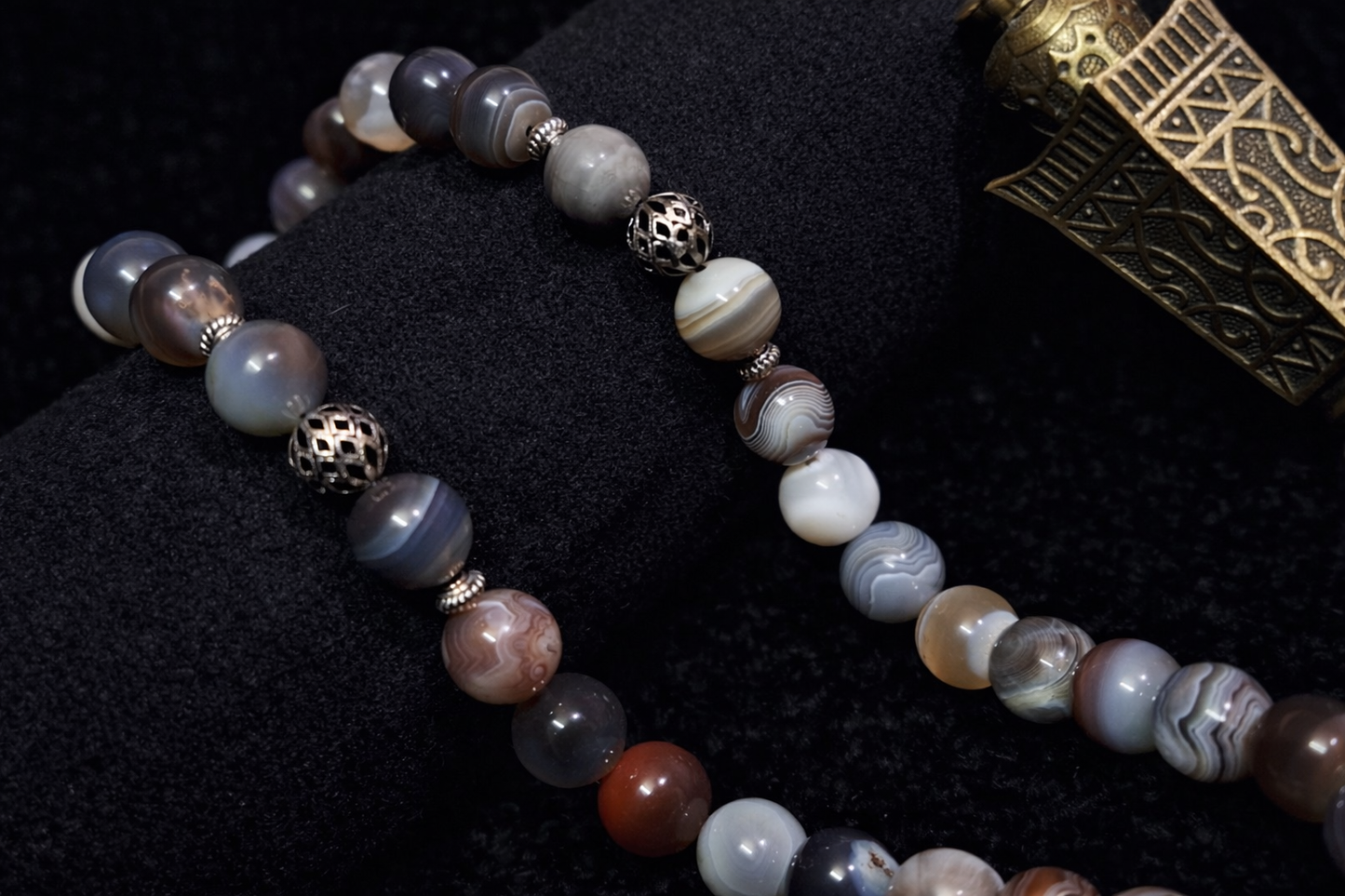 Botswana Agate Rosary With 925 Sterling Silver Spacers