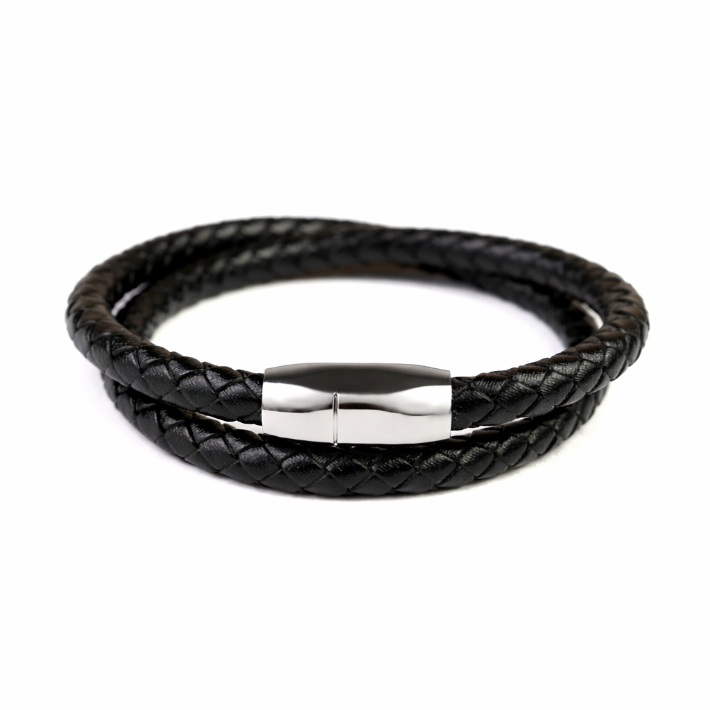 Fancy Men’s Bracelet – Double Strand Shinny Black