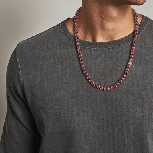 Men's Gemstone Beaded Crystal Necklace With Silver Ball 925